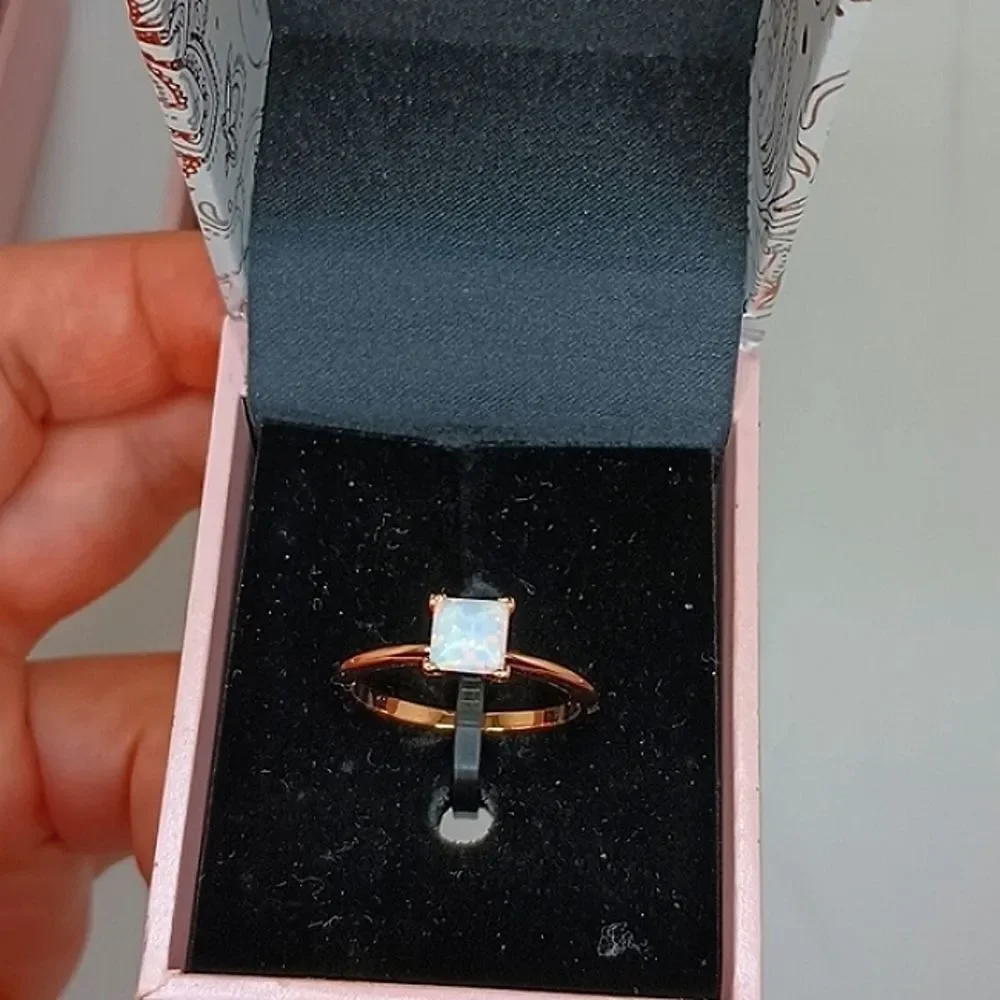 Rose gold solitaire opal ring size 8